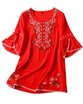 Mexican Shirts Peasant Blouses Cotton Embroidered 3/4 Sleeve Bohemian Tops Bo.... Fixed Price $36.37.