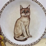 Vintage Hand Painted Cat Plate Delightful! Illustration Brown/white Border. Fixed Price $58.00.