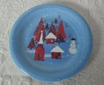 Jc Penney Home Collection Snowman Painted Tree Houses Plate 8" Diameter. Fixed Price $8.95.