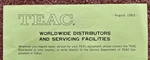 1983 Vintage Teac Worldwide Distributors & Servicing Facilities 6 Page Fold-out. Fixed Price $19.90.