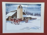Ross Moffett Signed Original Watercolor Painting American Winter Barn Landscape. Fixed Price $150.00.