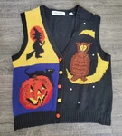 Vintage Karen Scott Hand Knits Halloween Sweater Vest Owl Moon Pumpkin Cat Witch. Fixed Price $49.96.