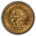 1907 G$2.50 Liberty Head Gold Quarter Eagle Authentic Coin SKU-G6018. Fixed Price $785.00.